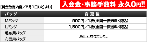 料金改定内容／5月1日（火）より　入会金･事務手数料 永久0円！！